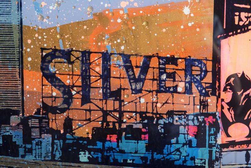 New York Subway Sandra Rauch Handsiebdruck, Malerei + Schlagmetall unter Acrylglas von der Gallerie EinBild EinRahmen